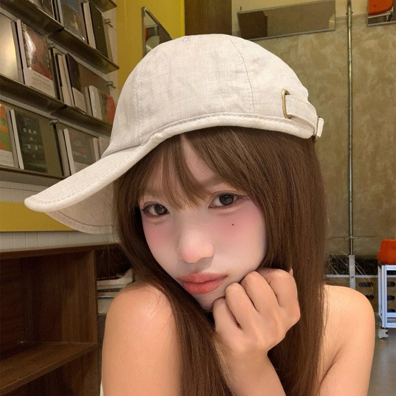 2025新款纯色亚麻棒球帽女简约百搭加宽帽檐帽子大脸显脸小鸭舌帽|undefined