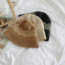 夏季韩版新款女草编渔夫帽镂空太阳帽子透气防紫外线休闲百搭桶帽