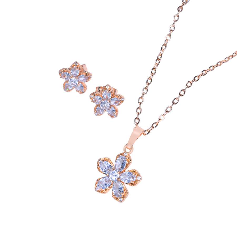 Diseño floral de moda pendientes de zircón collar de joyería popular transfronteriza conjunto de joyería para mujeres hermosas pendientes colgante dos piezas conjunto image 6