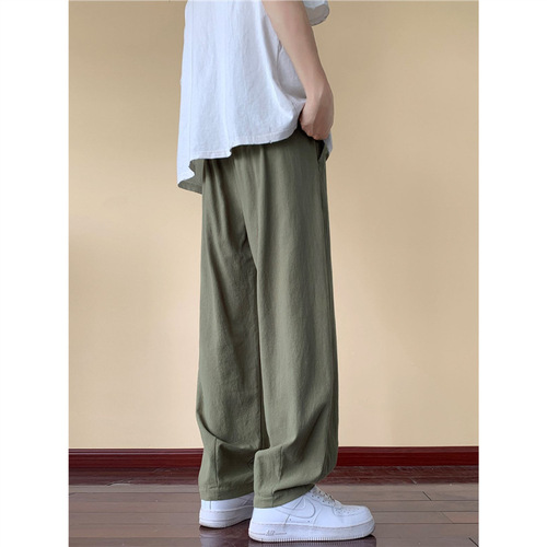 Cotton Linen Casual Men's Summer Thin Oversize Wide Leg Loose Pants American Street Style Linen Straight Leg Pants Trendy