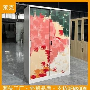 Iron Printed Cabinet Wardrobe with Lock Steel Home Bedroom Sliding Door Kidsren's Printed Wardrobe Storage Storage Cabinet