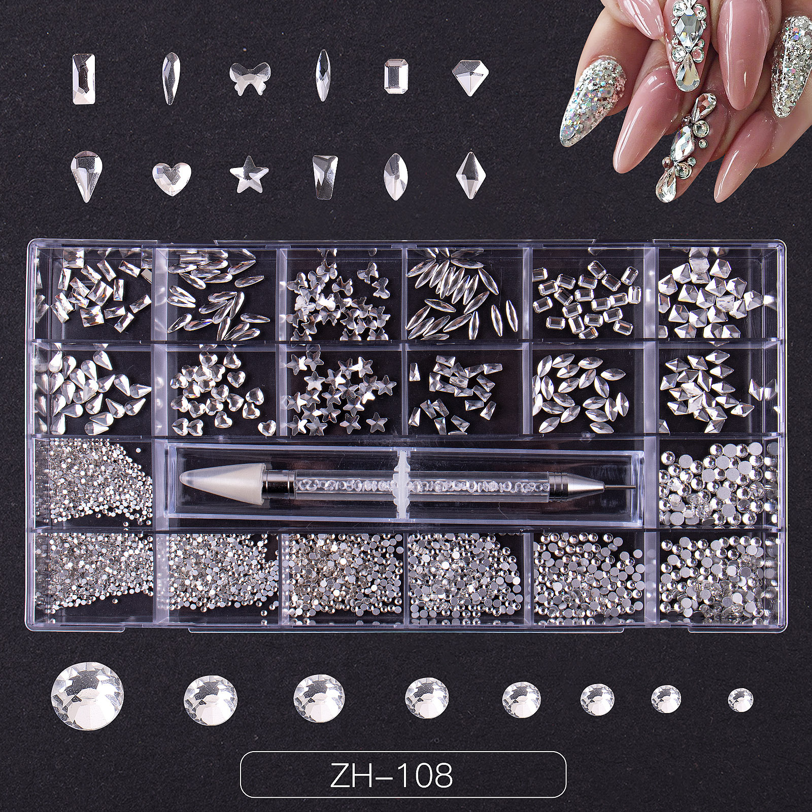 Transfronterizo nuevo clavo 21 rejilla rhinestone clavo taladro plano especial en forma de diamante clavo rhinestone uñas traje de la joyería al por mayor