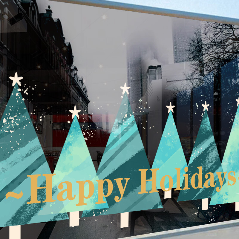 Cross-Border 2027 Christmas Tree Glass Door Stickers Christmas Decorations Mall Hotel Scene Layout Window Static Cling Decorations
