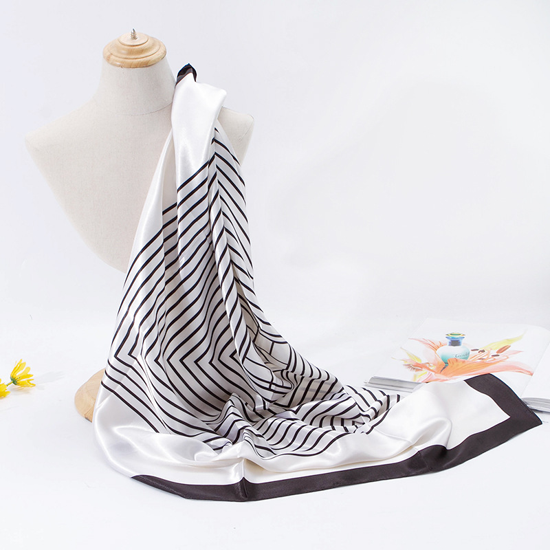 Seidenschal für Damen, Frühling/Sommer, Seidenimitat, bedruckt, Flugbegleiter-Schal, 90 x 90 cm, großer quadratischer Schal mit Handgeschenk_voghion.com