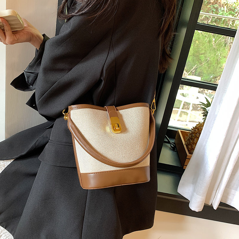 Vintage Women's Bucket Bag, High-end Patchwork Shoulder Satchel_voghion.com