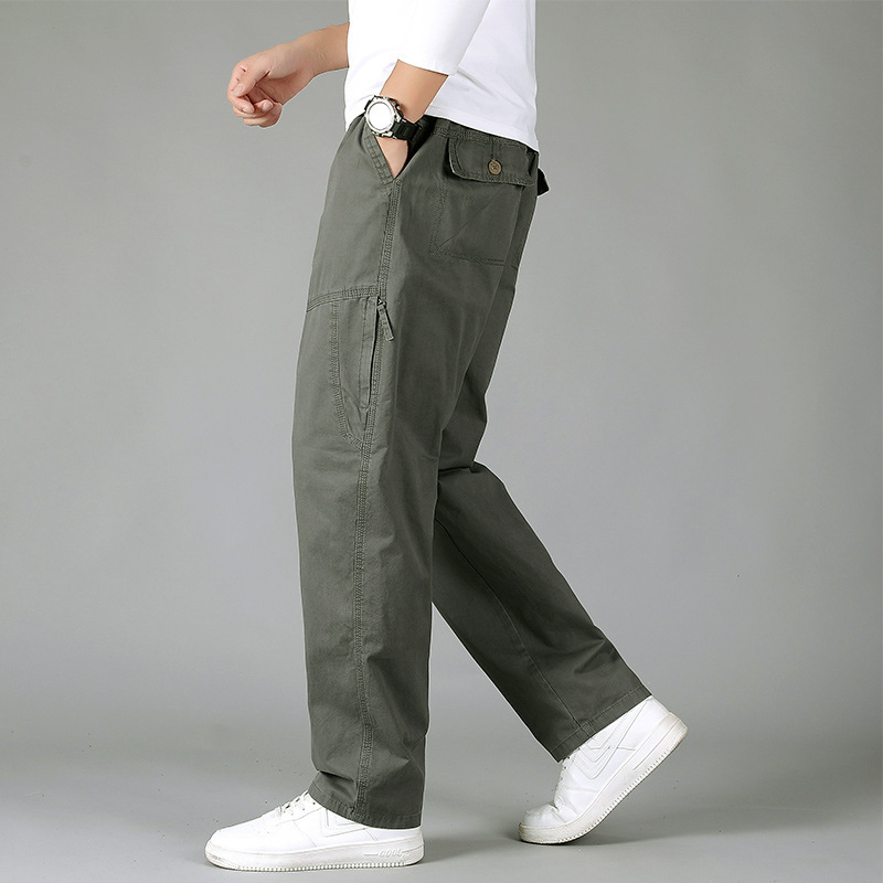 Work Pants Cross-Border Washed Cotton 2025 New Style Middle-Aged Dad's Clothing Plus Size Men's Pure Cotton Casual Pants Men's Casual Wide-Leg Pants