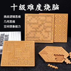 Cross-border high difficulty brain burn pressure wooden puzzle children adult intelligence puzzle block logic geometry thinking advanced play 