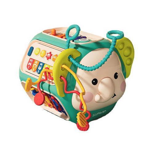 Cross-border children's cartoon educational early education octahedral toy multi-functional light music soft rubber baby hand drum