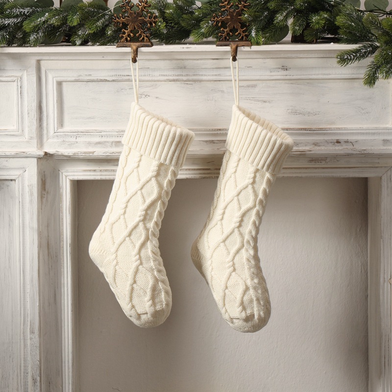 Forniture per ciondoli decorativi in filato da regalo fai da te lavorate a maglia, grande sacchetto per caramelle, doppio set di calzini di Natale a forma di diamante_voghion.com