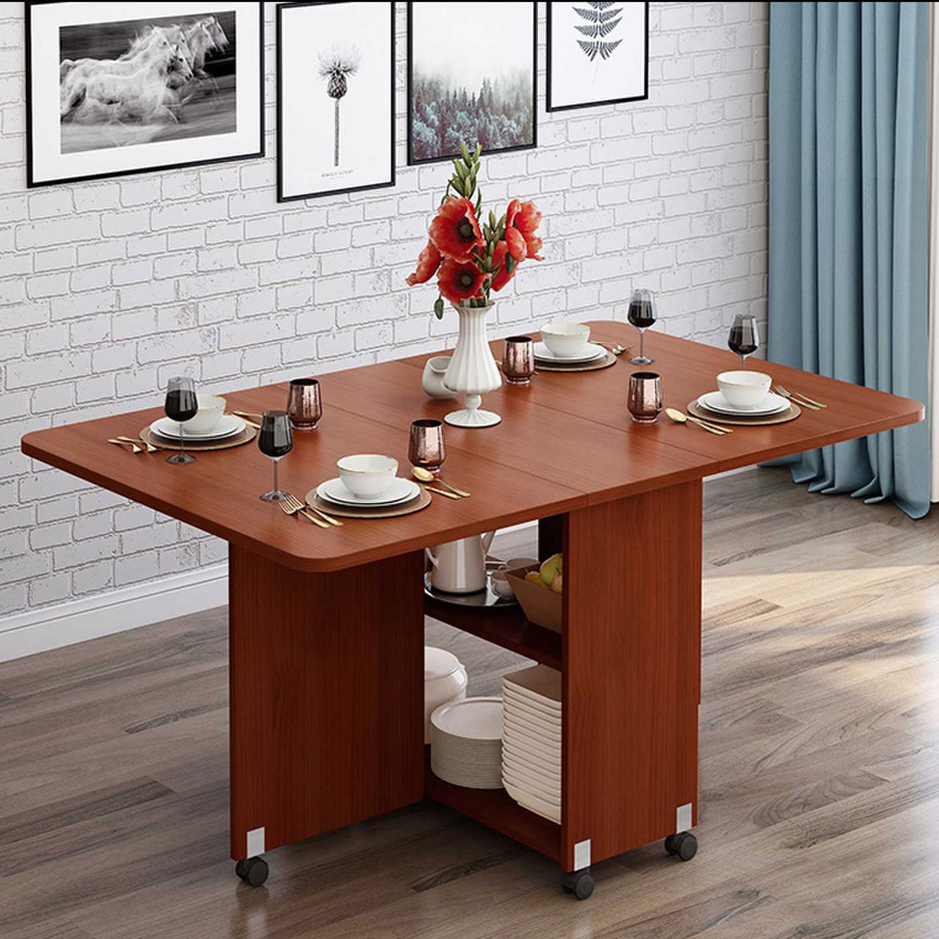 Mesa de comedor plegable de madera hogar pequeño apartamento rectangular simple y retráctil mesa de comedor móvil para 4-6 personas