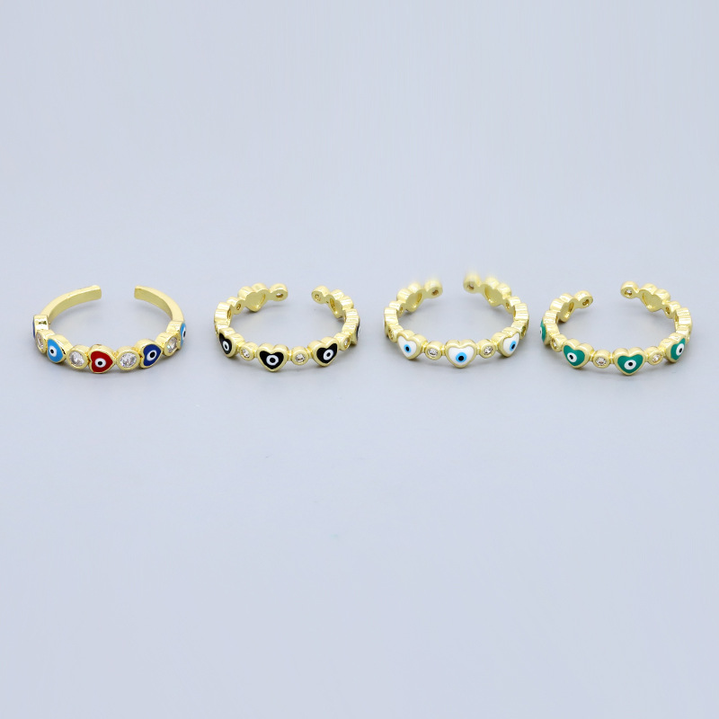 Lady Heart Shape Eye Gold Plated Enamel Zircon Womenu0027S Open Ring 1 Piece
