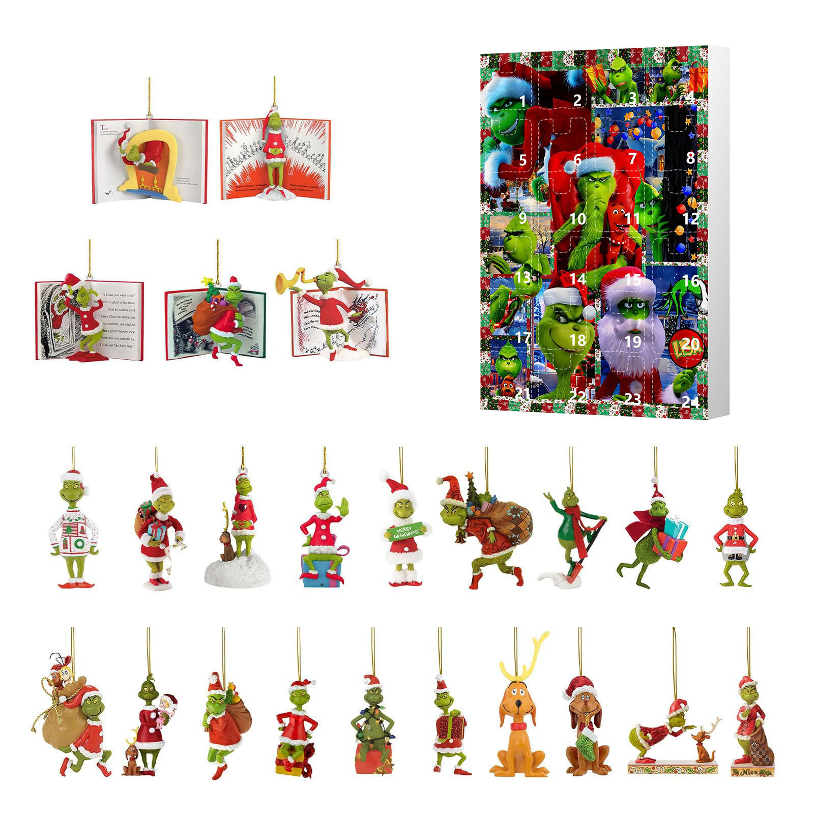 thumbnail image 1 of Calendario de Adviento Caja sorpresa navideña Cuenta regresiva Calendario de 24 días Caja sorpresa Colgante de árbol de Navidad Caja sorpresa de Grinch, 1 of 5