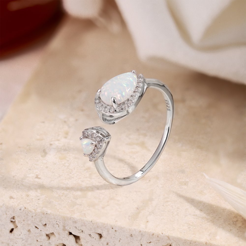 Fashion Water Droplets Austrian Crystal Sterling Silver Inlaid Zircon Open Ring