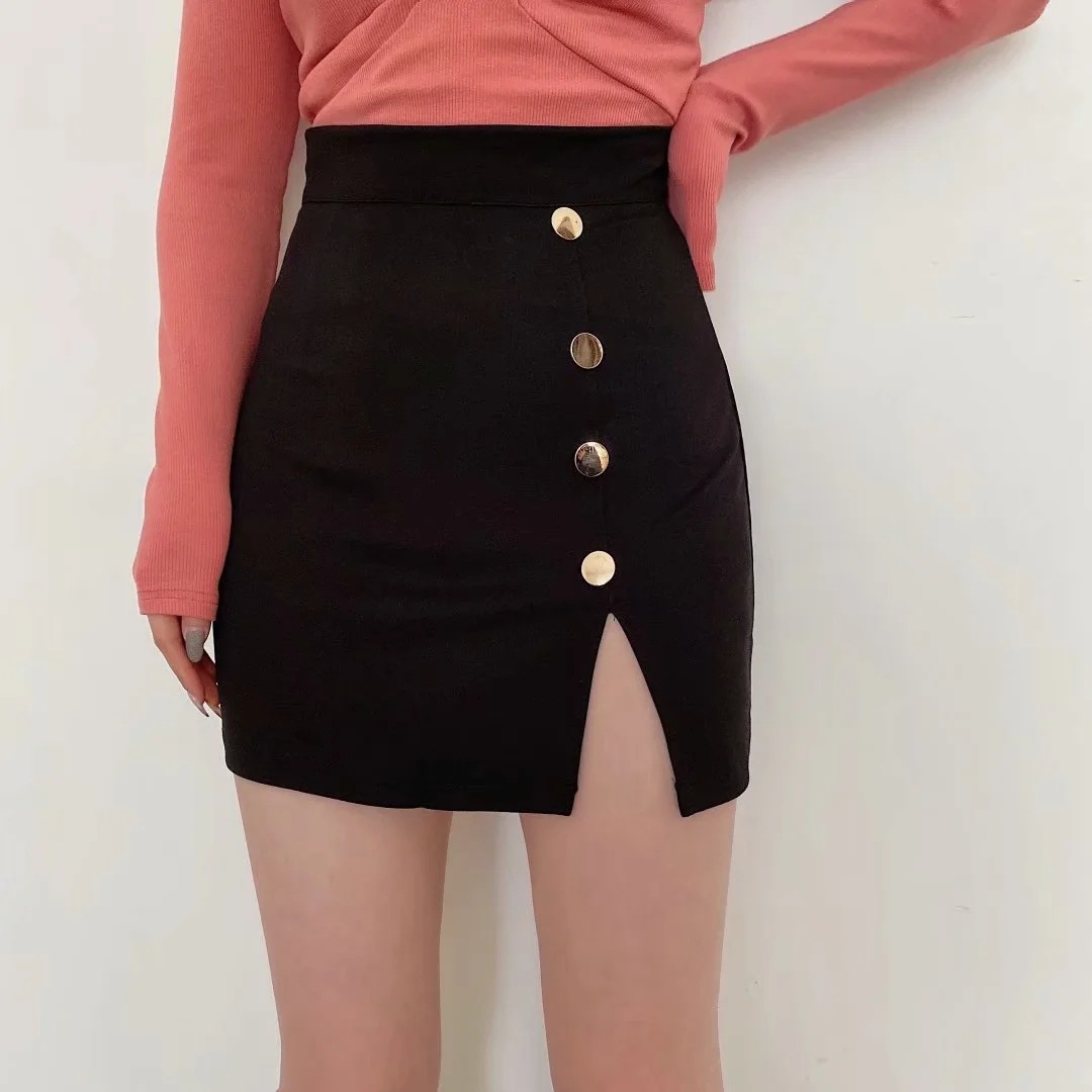 retro side-breasted high waist skirt  NSAC24853