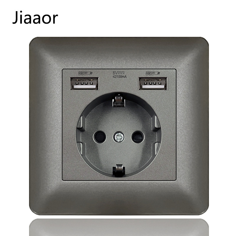 16A European-style dual-USB socket panel, German-standard socket with power switch, flush-mount design—cross-border sourcing available