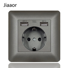16A European-style dual-USB socket panel, German-standard socket with power switch, flush-mount design—cross-border sourcing available