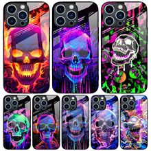 适用iPhone17外贸潮苹果16Promax骷髅头海盗潮暗系14玻璃手机壳13