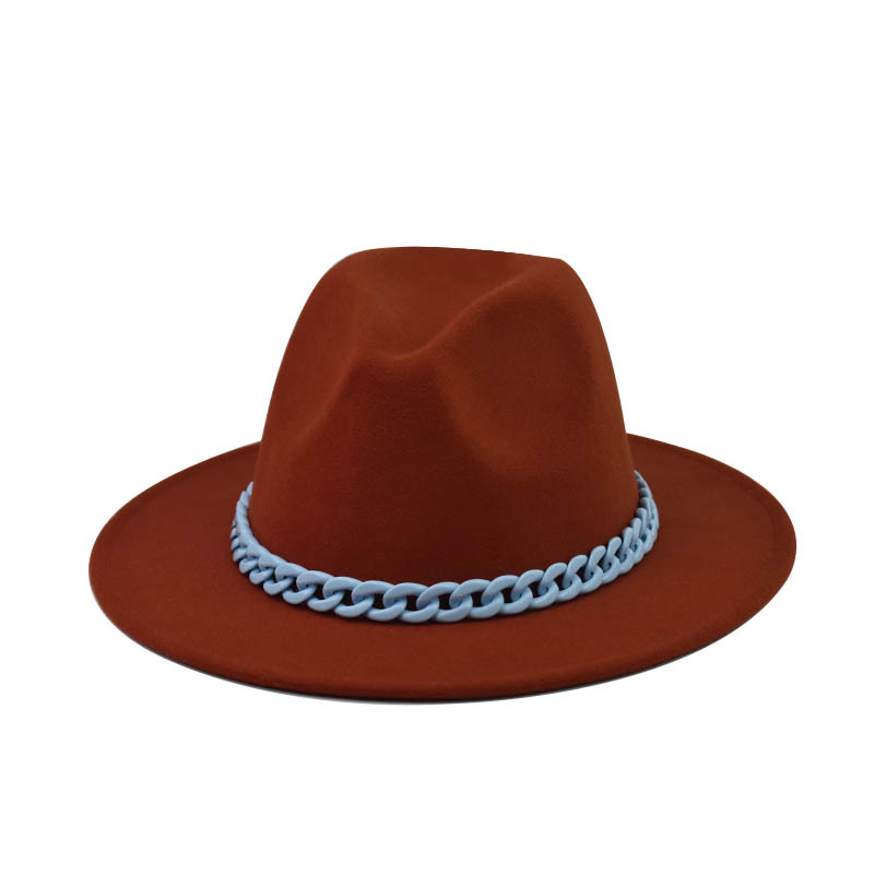 Comercio exterior transfronterizo engrosado padre-hijo Four Seasons Cadena naranja sombrero de lana cadena sombrero de fieltro de ala grande sombrero de copa plana