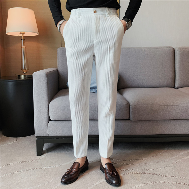 Pantalon décontracté droit gaufré à la mode et simple de marque tendance paresseuse, pantalon slim à petite jambe, pantalon d'affaires suspendu_voghion.com