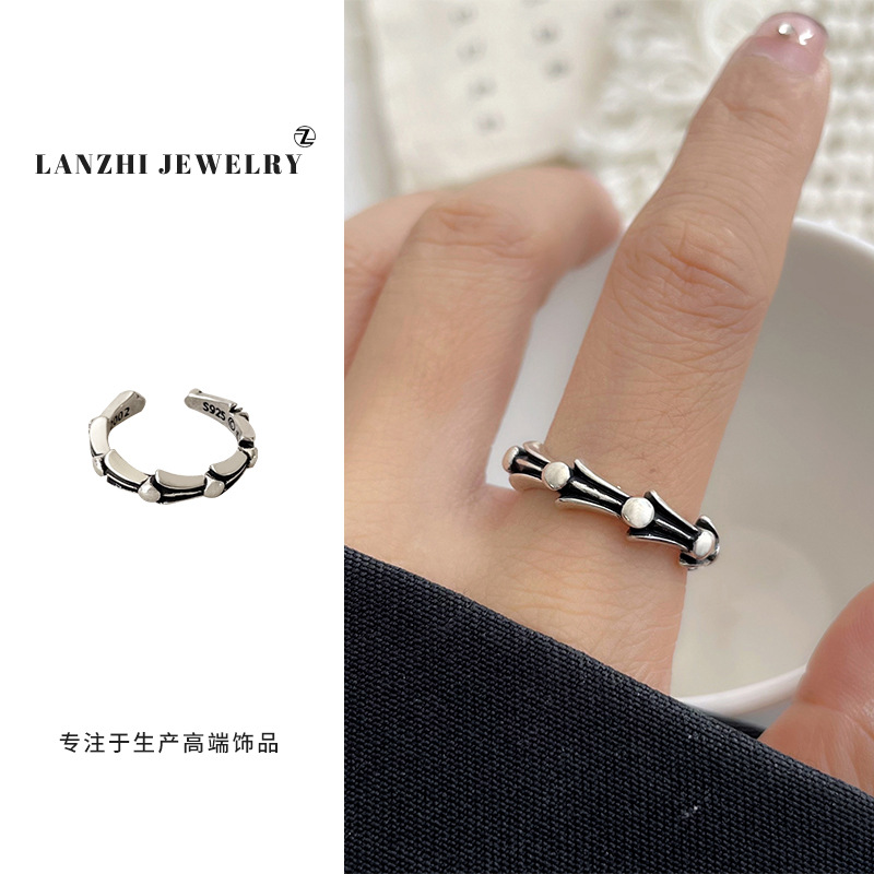 Lan Zhi 925 anillo de plata esterlina personalidad punk exagerado diseño joyería hip hop anillo abierto no desvanecimiento nicho