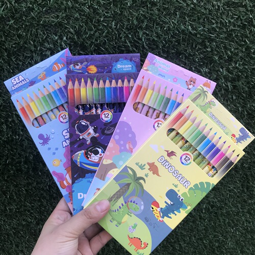 Kindergarten cartoon children's painting graffiti 12 colors colored pencils creative drawing students learning stationery crayons