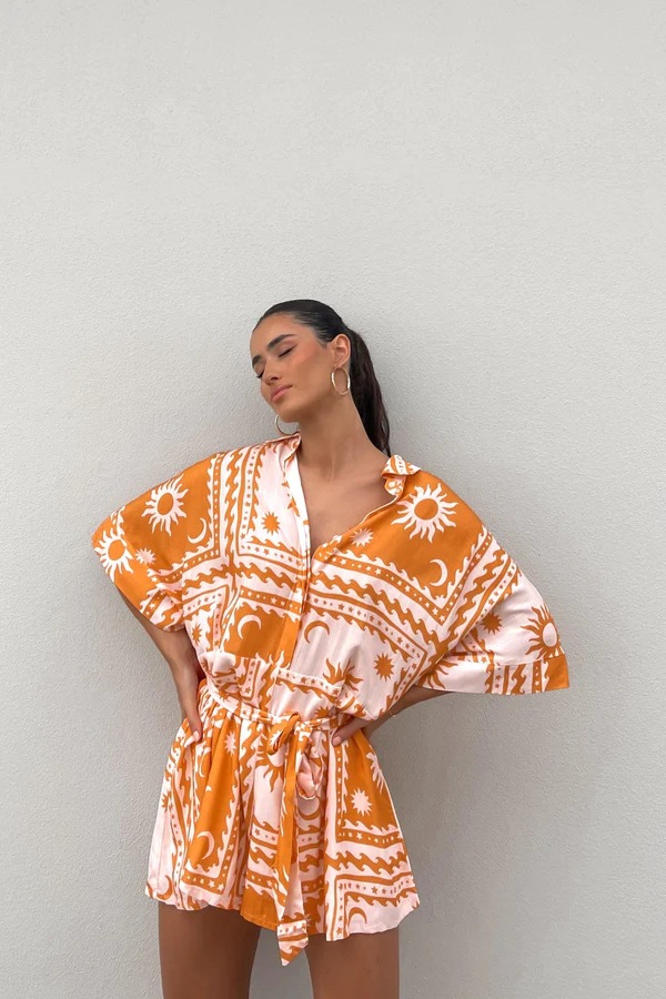 182g Weight Shorts Pants Length Polyester Fabric Type Mid Waist Waist Line Rompers Pants Type Micro-Elastic Elasticity Jumpsuit Tops Type Holiday, Daily Occasion Regular Fit Fit Type Sun Pattern Summer Season Women's Gender Printing Design Vacation Style Women's Holiday Daily Jumpsuit Vacation Sun Shorts Printing Rompers 19