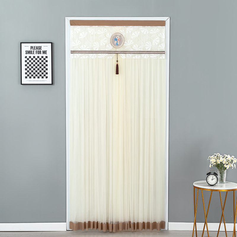Summer New High-grade Lace Belt Lining Yarn Curtain Punch-free Anti-mosquito Privacy Door Curtain Partition Velcro Self-adhesive Curtain