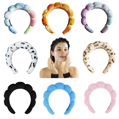 Bubble Towel Fabric Plaid Sponge Face Wash Waterproof Silk Velour Braided Cloud Headband High Crown Hairstyle Accessory
