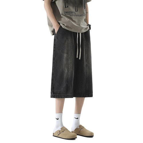 Vintage American Western Straight Leg Jeans for Men - Summer Washed 6-7 Length Pants with a Cool, Rugged, and Sophisticated Casual Hemmed Style