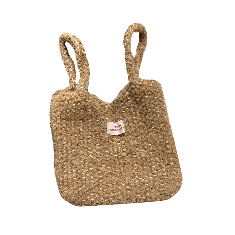 Bolso cuadrado pequeño bolso de mujer 2025 otoño e invierno nuevo estilo de alta gama bolso de mano de punto de felpa cerosa suave bolso de hombro