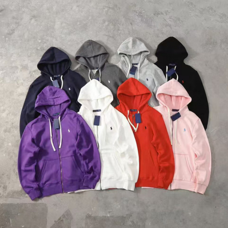 Cross-Border Trade High-Quality Rl Pony Embroidery Hooded Sweatshirt Zipper Cardigan Jacket Unisex Hoodie