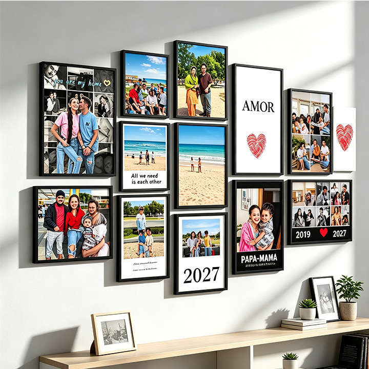 Amazon POD custom multi-photo collage black frame hanging picture solid wood frame JIT flexible quick turnaround bulk production Amazon POD custom multi-photo collage black frame hanging picture solid wood frame JIT flexible quick turnaround bulk production