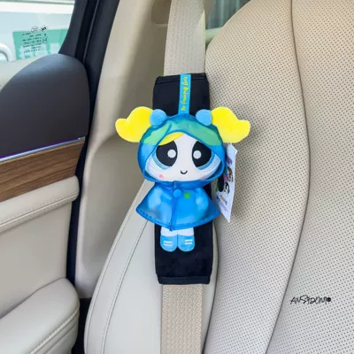 Authentic Powerpuff Girls Plush Doll | Sürətlər qutusu və əl tormozu başlıqları - genuine-powerpuff-girls-shoulder-cover-black-velvet-blue-raincoat-bubble-single