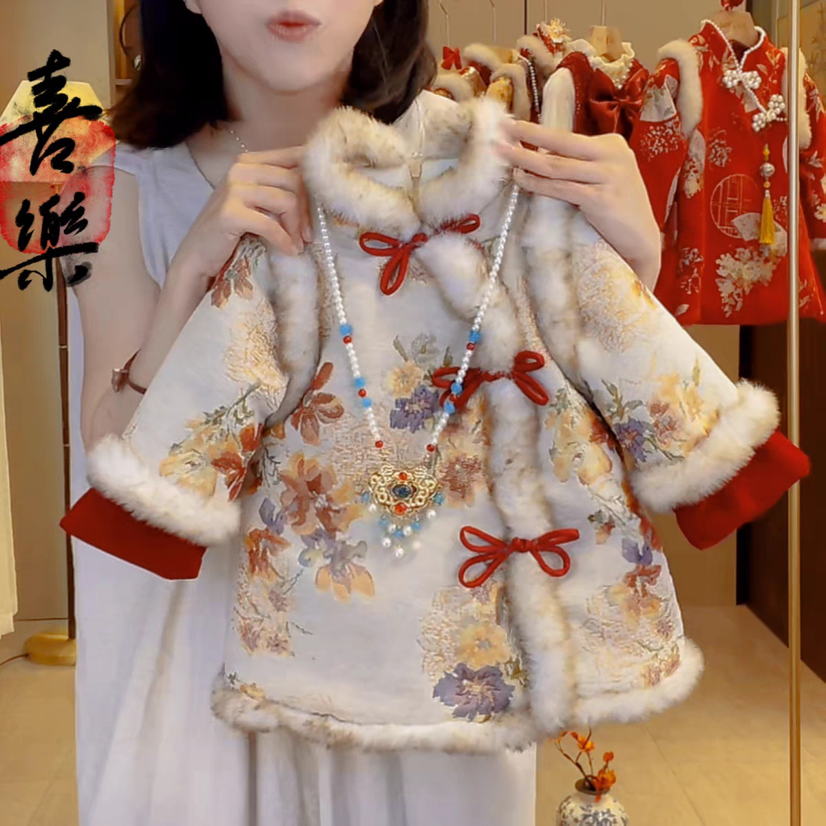 Vestido de niñas niñas invierno algodón intercalado vestido de Año Nuevo Niño chino Nieve Neel Jacquard vestido de princesa