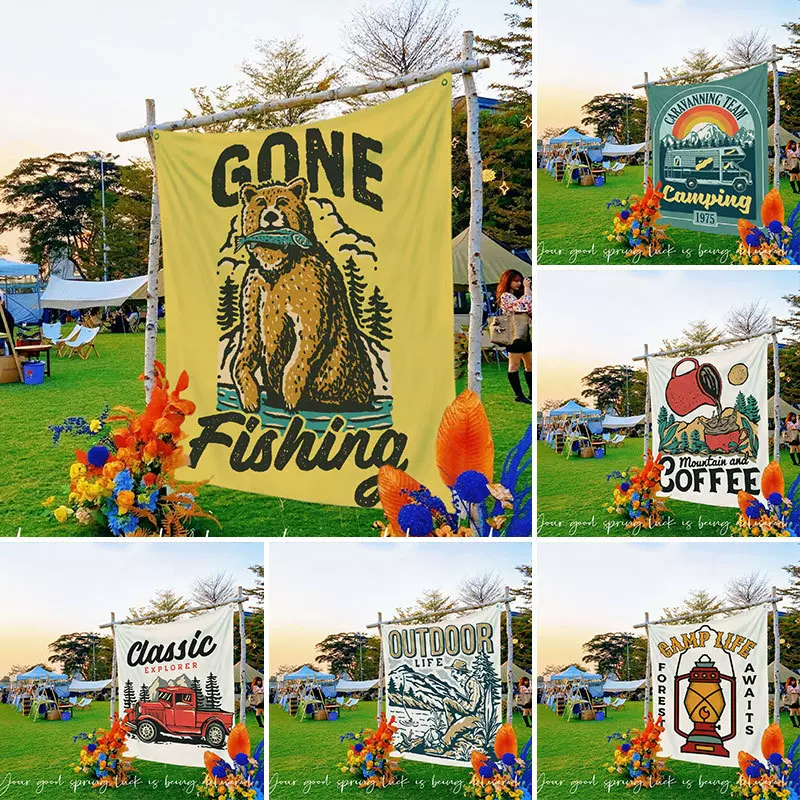 露营背景布营地装饰搭配挂布 跨境热销个性美式ins风户外骑行挂毯