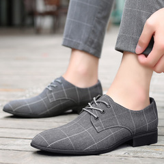 Summer new cloth shoes, men's business casual shoes, breathable pointed toe canvas leather shoes, trendy and versatile fashionable men's shoes