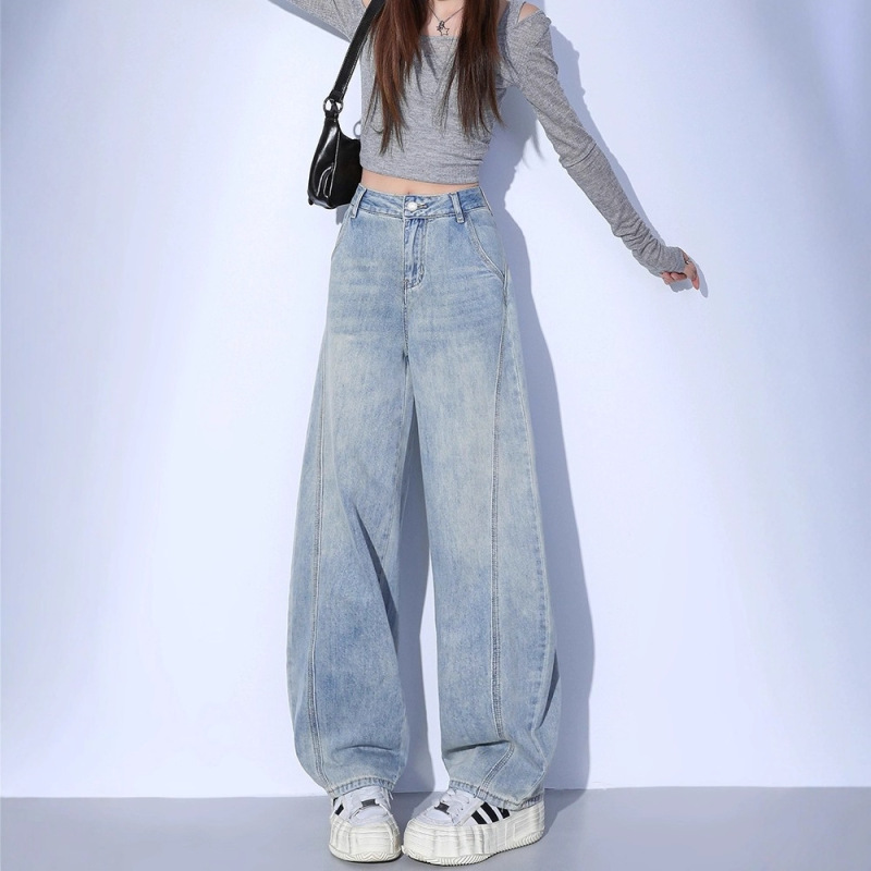 浅色弯刀牛仔裤女春秋2025潮流百搭新款梨型夏季薄款香蕉阔腿裤子|undefined