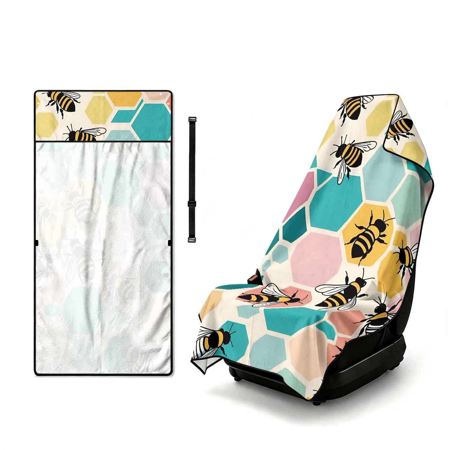 Printed bath towel and car seat cover 2-in-1, ultra-fine fiber outdoor beach and car dual-use universal seat cushion