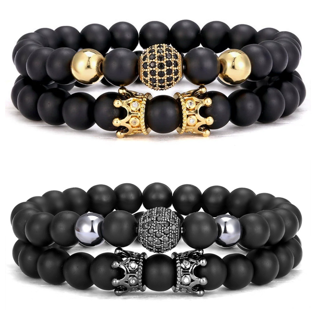 Conjunto de pulsera de cuentas negras mate de 8 mm con microincrustaciones de circonita, producto estrella del comercio electrónico transfronterizo._voghion.com
