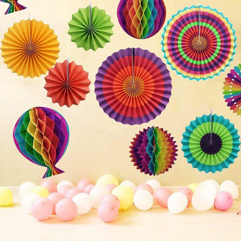 Трансграничный красочный бумажный веер цветочная витрина декоративная бумага цветочный шарик набор для свадебной вечеринки по случаю дня рождения красочный баннер бумажный веер набор
