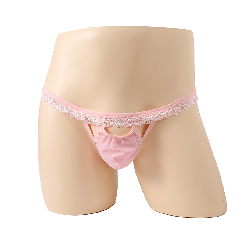 String pour homme avec ceinture élastique en dentelle, design ajouré, lingerie sexy européenne et américaine._voghion.com
