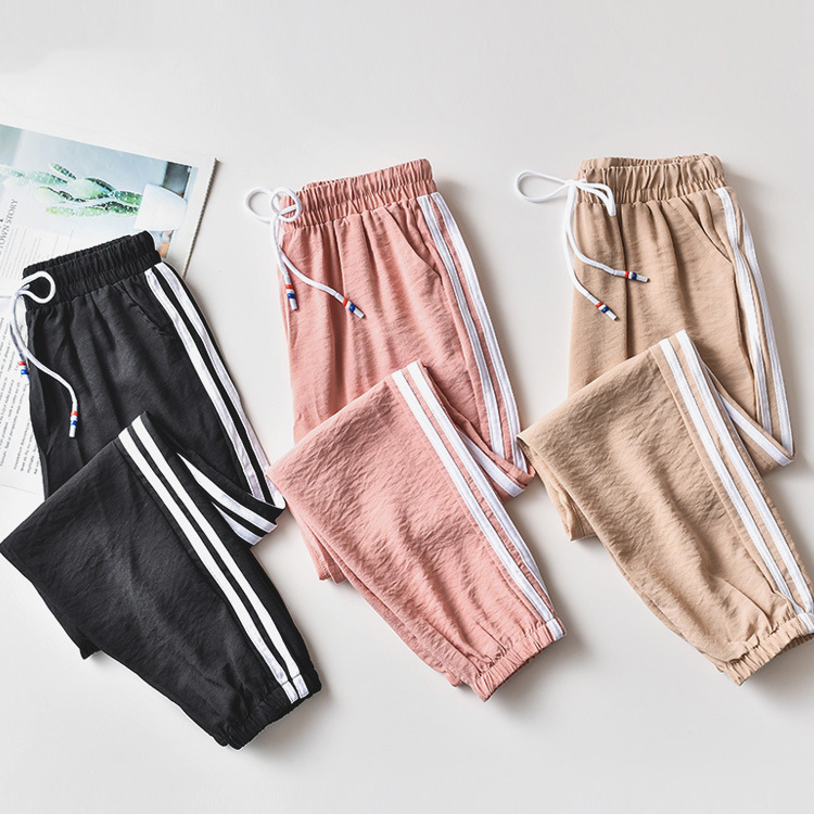 Estilo coreano verano ol elegante de las mujeres pantalones harem delgada suelta adelgazamiento estudiante casual deportes pantalones sueltos de las mujeres pantalones atados en tobillo image 1