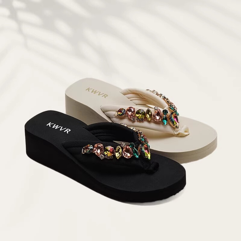 New Style Colorful Gemstone-Decorated Thick-Soled Shoes with Invisible Height Increase, Make Legs Look Longer, Soft Sole, Comfortable and Non-Abrasive on the Feet, Suitable for Daily Wear and Parties