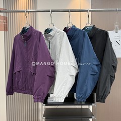 男女情侣款宽松山系户外复古撞色立领哈灵顿夹克外套秋 9179