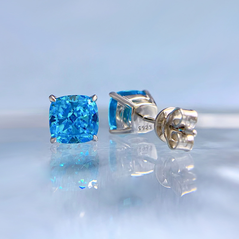 7g Weight High Carbon Diamond Inlay Material Ear Studs Classification 1 Pair Quantity Holiday Occasion 925 Sterling Silver Material Square Pattern Women'S Gender Inlay Design 1 Pair 925 Sterling Silver High Carbon Diamond Square Ear Studs 5