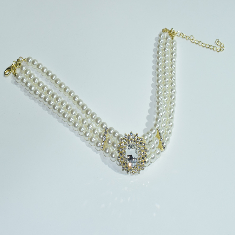 Retro Mehrschichtige Perlen Strass Halskette display picture 6