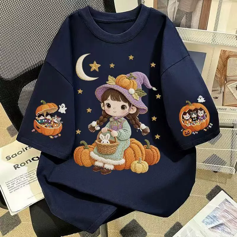 Летняя мультяшная хлопковая футболка с коротким рукавом для студентов