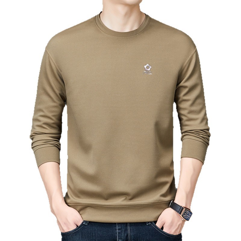Áo thun nỉ cotton cổ tròn tay dài nam — màu xám đậm