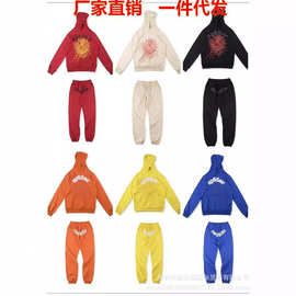 批发欧美嘻哈歌手同款泡发字母555555印花男女情侣卫衣连帽衫套装