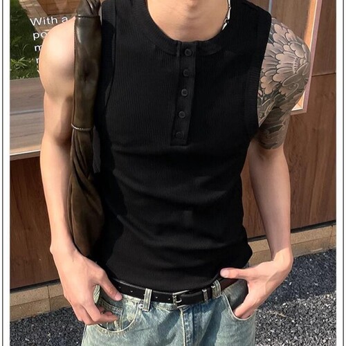 Summer New Sleeveless Button Cardigan Men's Cool Style Simple Minority High-end Slimming Casual Sweatshirt Trend